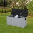 thumbnail image 1 of Zimtown 75gal Plastic Storage Deck Box Backyard Chest Tools Cushions Toys w/ Wheel Black, 1 of 11