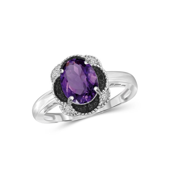 1.65 Carat T.W. Amethyst Gemstone and Accent Black and White Diamond Ring