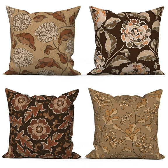 Fall Floral Linen Throw Pillow Covers,Set of 4 18x18 Inch,Leaves Cushion Cases for Home Decor Sofa Couch Living Room Car