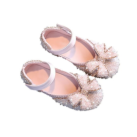 

NIEWTR Baby Girls Mary Jane Flats Bowknot Princess Dress Crib Shoes Non-Slip Soft Sole Shoes for Toddler First Walking(Pink 27)