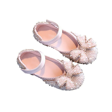 

NIEWTR Baby Girls Mary Jane Flats Bowknot Princess Dress Crib Shoes Non-Slip Soft Sole Shoes for Toddler First Walking(Pink 27)