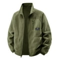 thumbnail image 6 of MELDVDIB Mens Zip-Up Fleece Jacket Solid Color Stand Collar Coat Tops Fall Winter Long Sleeve Hiking Running Outwear with Pocket Army Green L, 6 of 7
