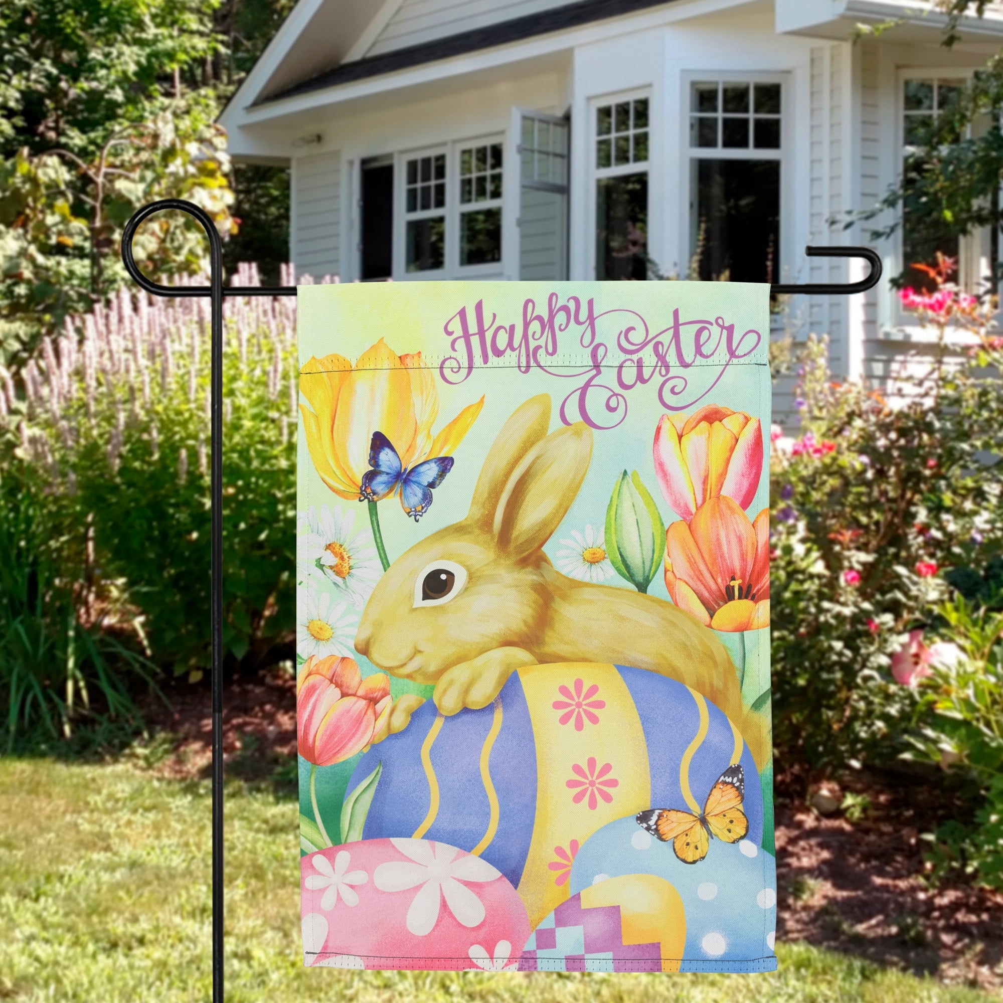 Northlight Bunny and Eggs "Happy Easter" Outdoor Garden Flag 18" x 12.5" - 18" x 12.5"