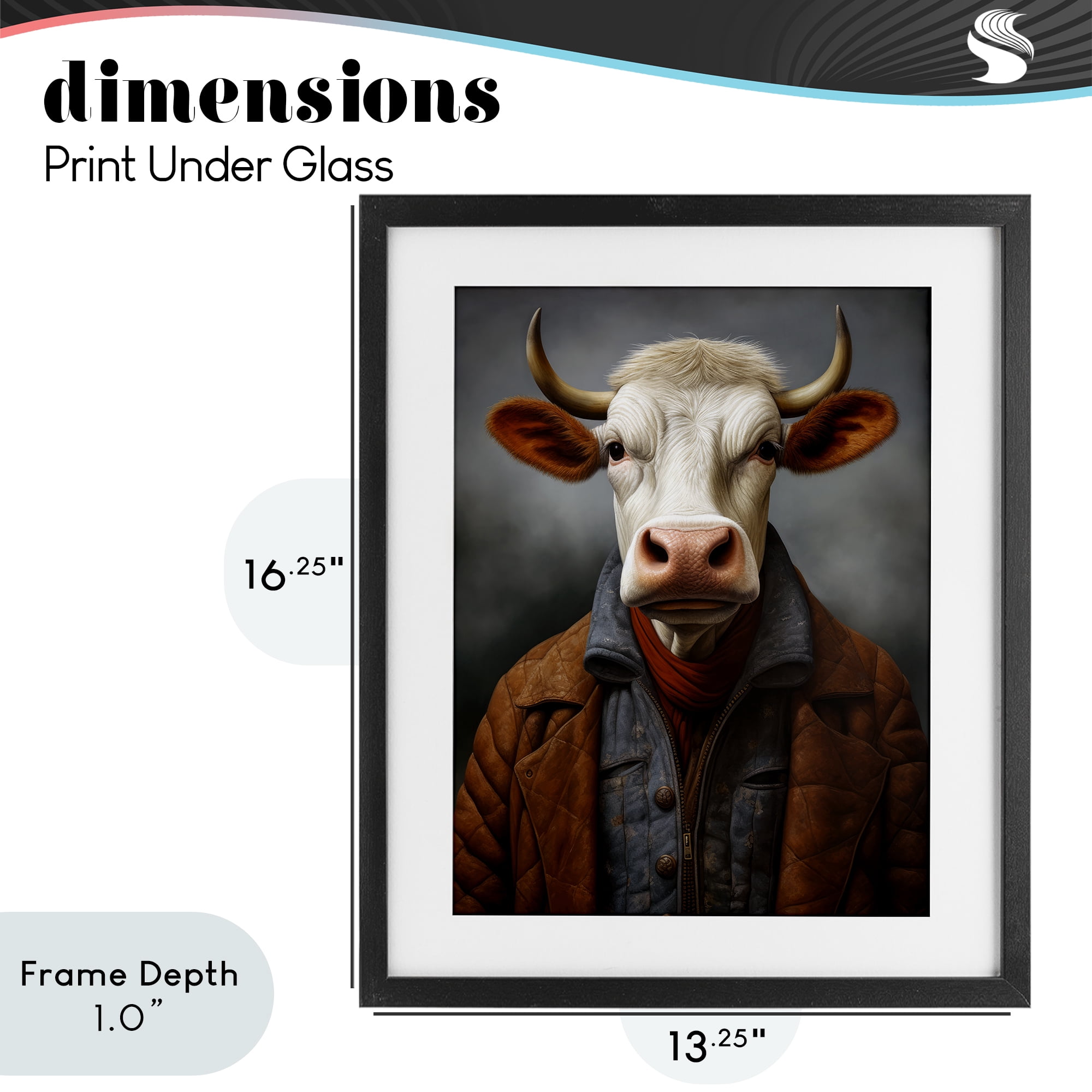 Stupell Industries Chianina Style Cow Black Framed Print Under Glass, design by Ray Powers