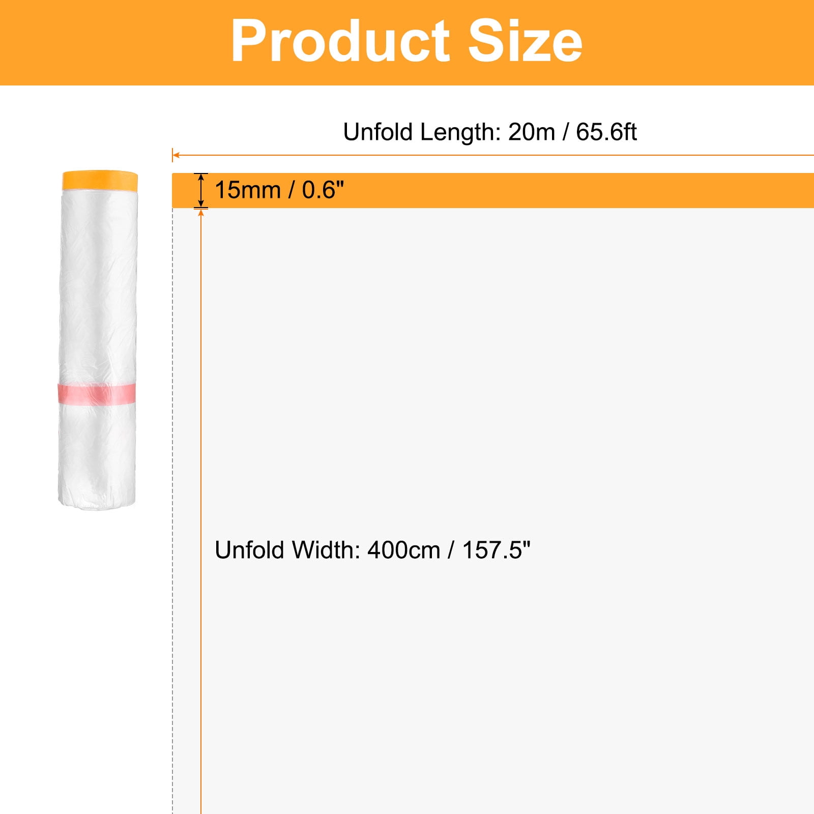 Uxcell Pre-Taped Masking Film 157.5"x65.6ft Double Adhesive Tape and Drape Painters Plastic Drop Cloth Film with Tape Plastic Sheeting for Automotive Painting Covering