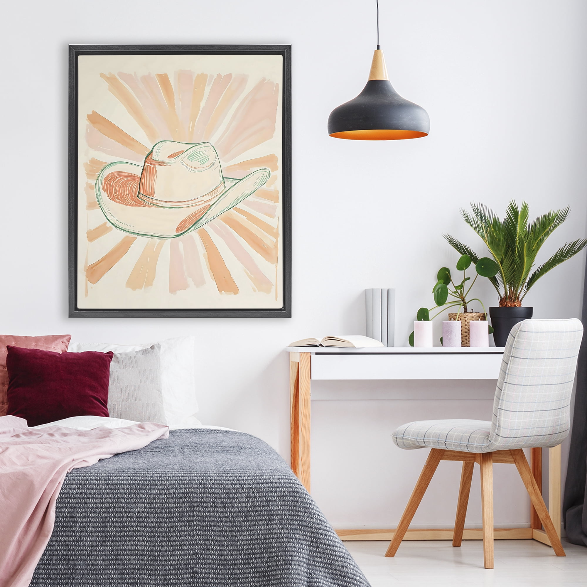 Stupell Industries Sunburst & Cowboy Hat Black Framed Floater Canvas Wall Art, design by The Prints Vibe