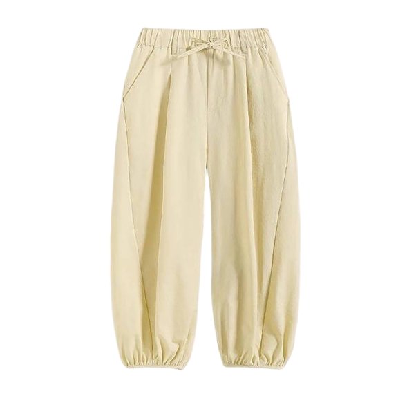 ZHOGXU Lightweight Solid Color Elastic Waist Drawstring Wide Leg Kids Capri Girls Pants With Pocket Comfortable Everyday Wear