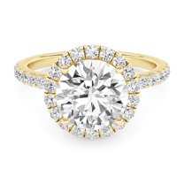 AFFY Round Halo Engagement Rings For Women, 2.70 Carat (ctw) Lab Created Moissanite Promise Rings For Her In 10k Solid Yellow Gold | VVS1 Quality Ring Size-5