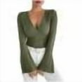 thumbnail image 7 of VBVC No Boundarie Womens Deep V-Neck Top, Women's Long Sleeve T Shirt, Slim Knit Tee For Women,Army Green,Size L, 7 of 7