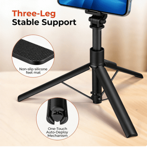 MUNBYN Portable 65.8IN Phone Floor Stand, Magnetic Height Adjustable Floor Stand Tripod，— Includes Bluetooth Remote for Remote Operation