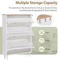 thumbnail image 4 of 31.5" Free-Standing Narrow Design Shoe Cabinet, Wood Grain Top Entryway Organizer, 3 Flip Drawers, Adjustable Panel & 3 Hooks, White, 4 of 8