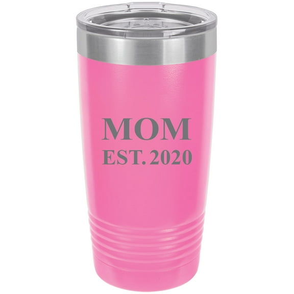Mom Established EST. 2020 Stainless Steel Engraved Insulated Tumbler 20 Oz Travel Coffee Mug, Pink