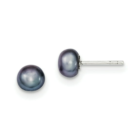 Primal Silver Sterling Silver 5-6mm Black Freshwater Cultured Pearl Button Earrings
