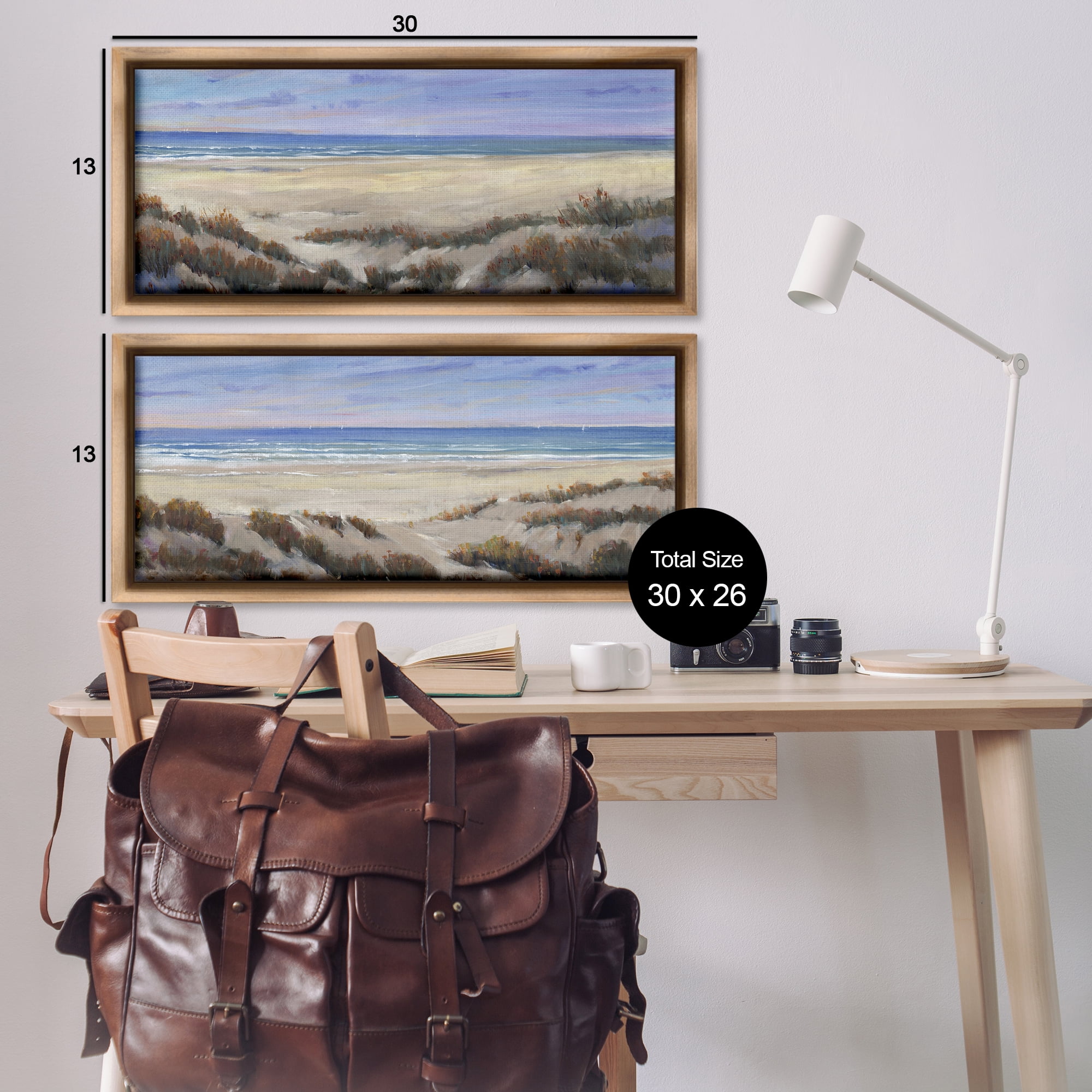Stupell Industries Coastal Beach Terrain Landscape & Nature Painting Brown Floater Framed Canvas Art Print Wall Art, 31 x 14, Set of 2
