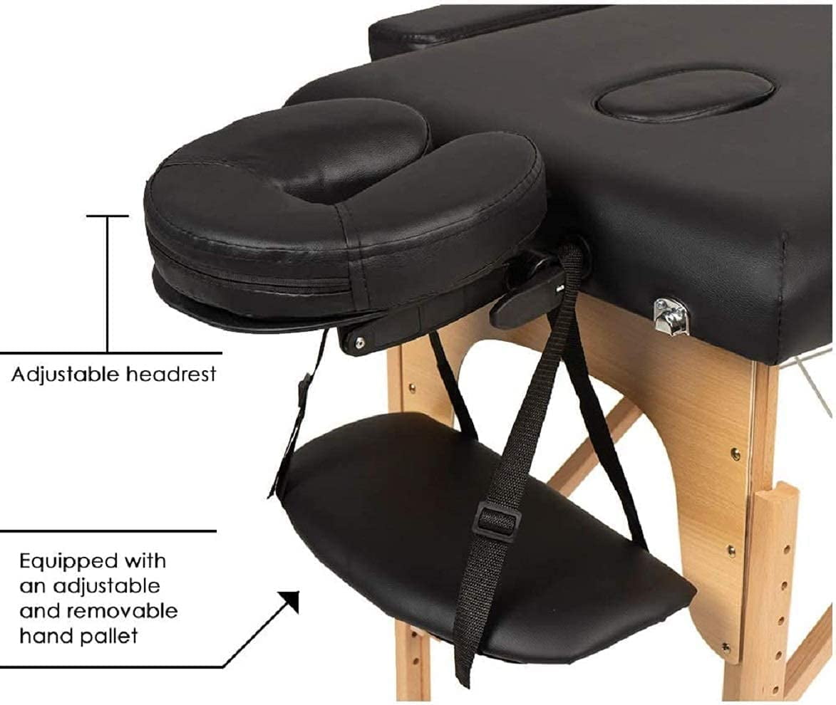 NiamVelo Professional Massage Table Portable Folding Massage Bed 73 inch 2 Fold Height Adjustable Spa Bed W/Carry Case, 450 LBS, Black