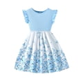 thumbnail image 3 of Weebloom Little Girl Summer Dress Flutter Sleeve Print Color Sleeveless Ruffle Dress With Pleated Detail Elegant Party Gown Girls' Dresses Light Blue 5-6 Years, 3 of 9