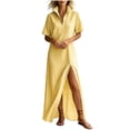 thumbnail image 5 of Women's Maxi Dress, Casual V-Neck Short Sleeve Striped Print with Side Split, Lightweight Flowy Dress for Summer Beach or Resort Wear, 2026 New Limited-time Offer, 5 of 6