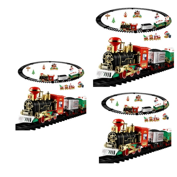 3pcs Christmas Train Set for Around The Tree Train Toys for Toddlers with Luxury Track & Glowing,Lights & Sound,Train Carriages & Tracks