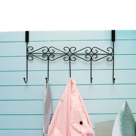 Wall Mounted Hooks Rack Over-the-Door 5-Hook Hanging Rack Holder Metal Hat Towel Clothes Coat Hook