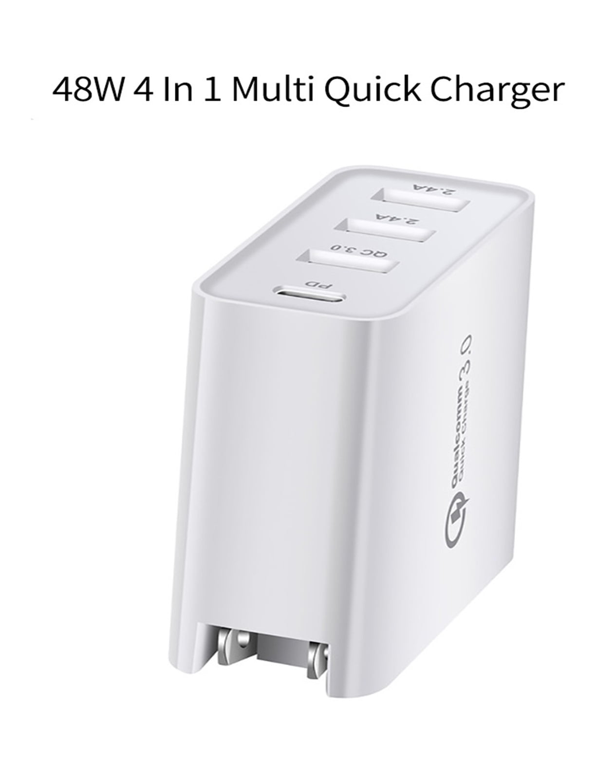 48W Multi Quick Charger PD Type C USB Charger Adapter QC 3.0 Fast Wall Charger ,No More Cable Clutter