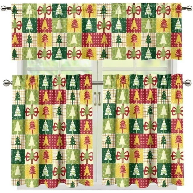Kitchen Curtains and Valances Set Kitchen Curtain Set with Valance Kitchen Window Dressing Kitchen Curtain Combo Light Filtering Energy Efficient Curtain Set Christmas Tree