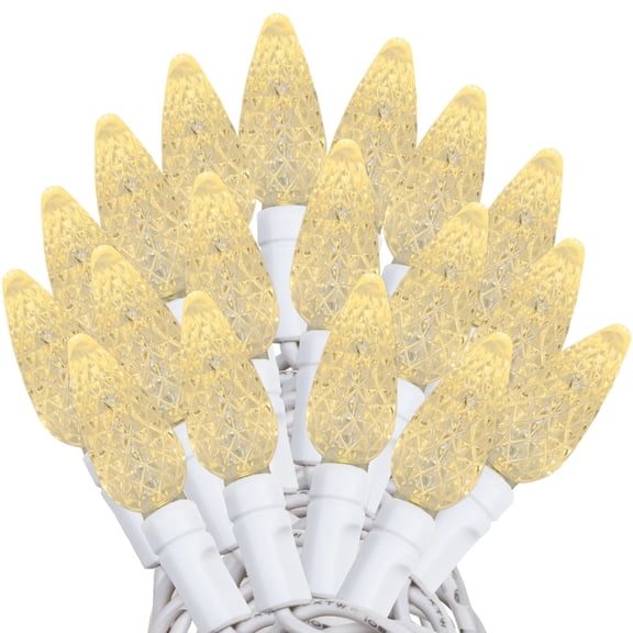 Novelty Lights Warm White C6 LED Christmas String Lights 70 Strawberry Bulbs (White Wire, 24 Feet)