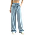 thumbnail image 2 of Kttectoa Pants for Women Wide Leg Drawsting Waist Loose Corduroy Pants Solid Fill Length with Pockets Casual Lounge Fall Winter, 2 of 5