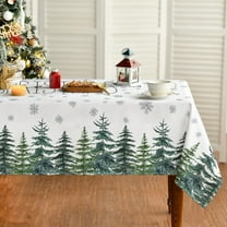Christmas Tablecloth 60×84 Inch Rectangular, Winter Snow Trees White Washable Table Cover for Party Picnic Dinner Decor