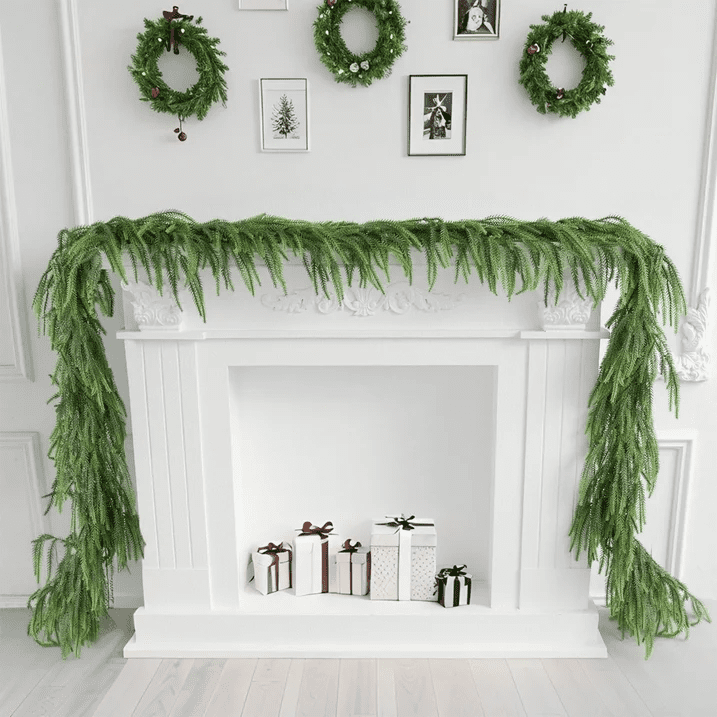 KOYPTL 8.86ft Christmas Garlands Norfolk Pine Garland Real Touch Artificial Faux Greenery Garland for Table, Mantle, Staires, Wall Holiday Indoor Outdoor Christmas Decorations(Soft)