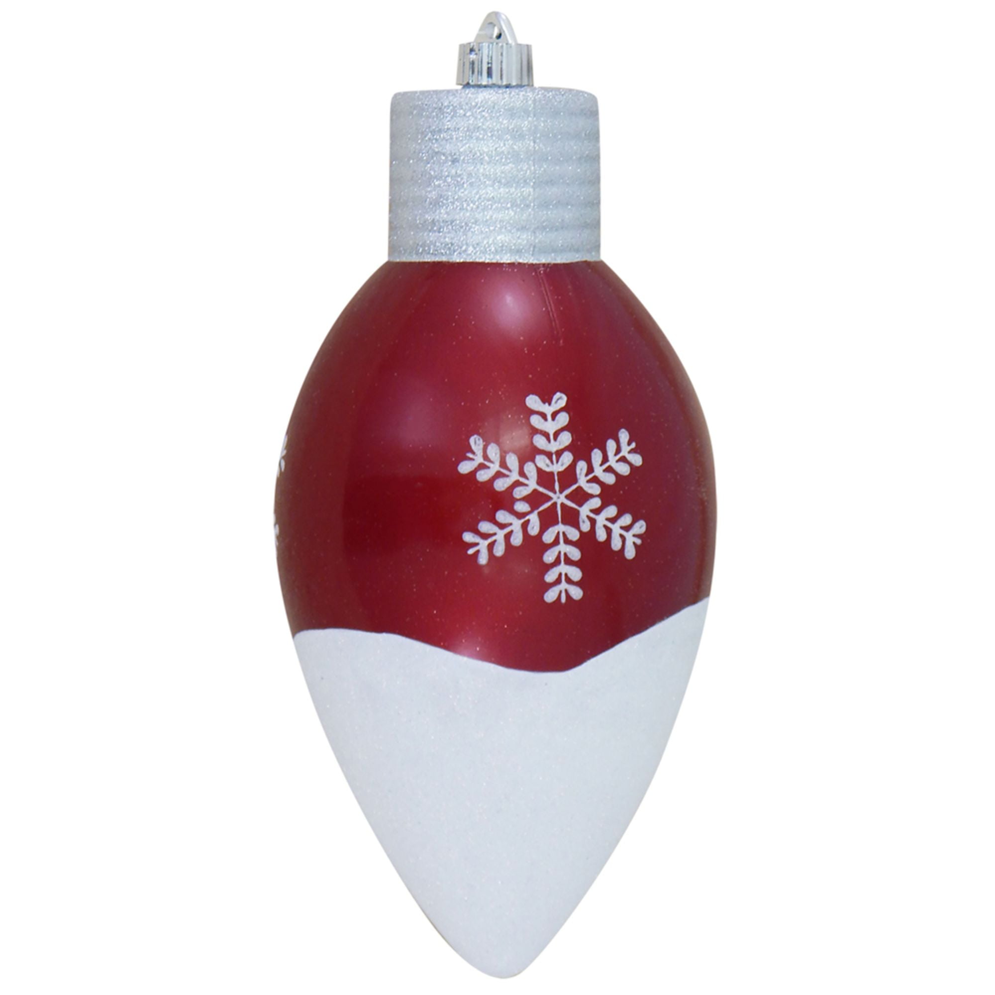 12" Candy Red and Silver Snowflakes Shatterproof Shiny C9 Light Bulb