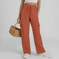thumbnail image 6 of Linen Pants Women Elastic High Waisted Drawstring Cargo Pants Baggy Wide Leg Pant Casual Beach Pant, 6 of 6
