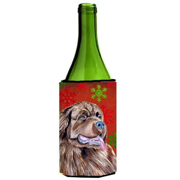 Newfoundland Red And Green Holiday Christmas Wine bottle sleeve Hugger - 24 oz.