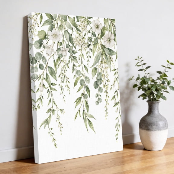 Eucalyptus Branches Canvas Wall Art, Sage Green Willow Vines White Floral Rustic Pictures Wall Decor Wooden Framed Artwork Art Prints for Living Room Hallway Bedroom Office 16"x24"