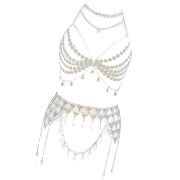 Elegant Body Chain Bra and Skirt Set with Rhinestones for Women Outfits