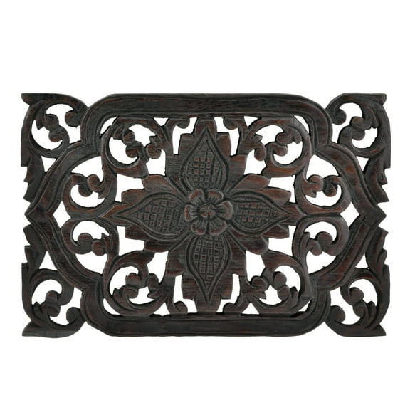 AeraVida Thai Daisy Floral Hand Carved Teak Wood Wall Art