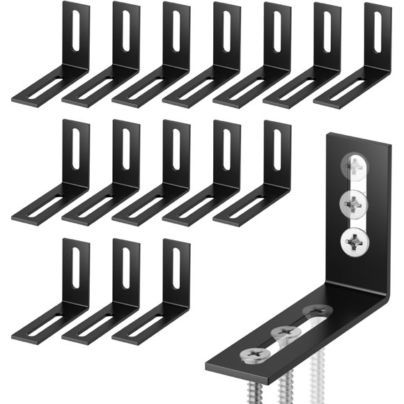 16 Pcs Black Metal Bracket, Adjustable Corner Brackets, Metal Bracket 60x42.5 mm L Shape Fixing Bracket for Fixing and Repairing Furniture, Reinforcing Joints