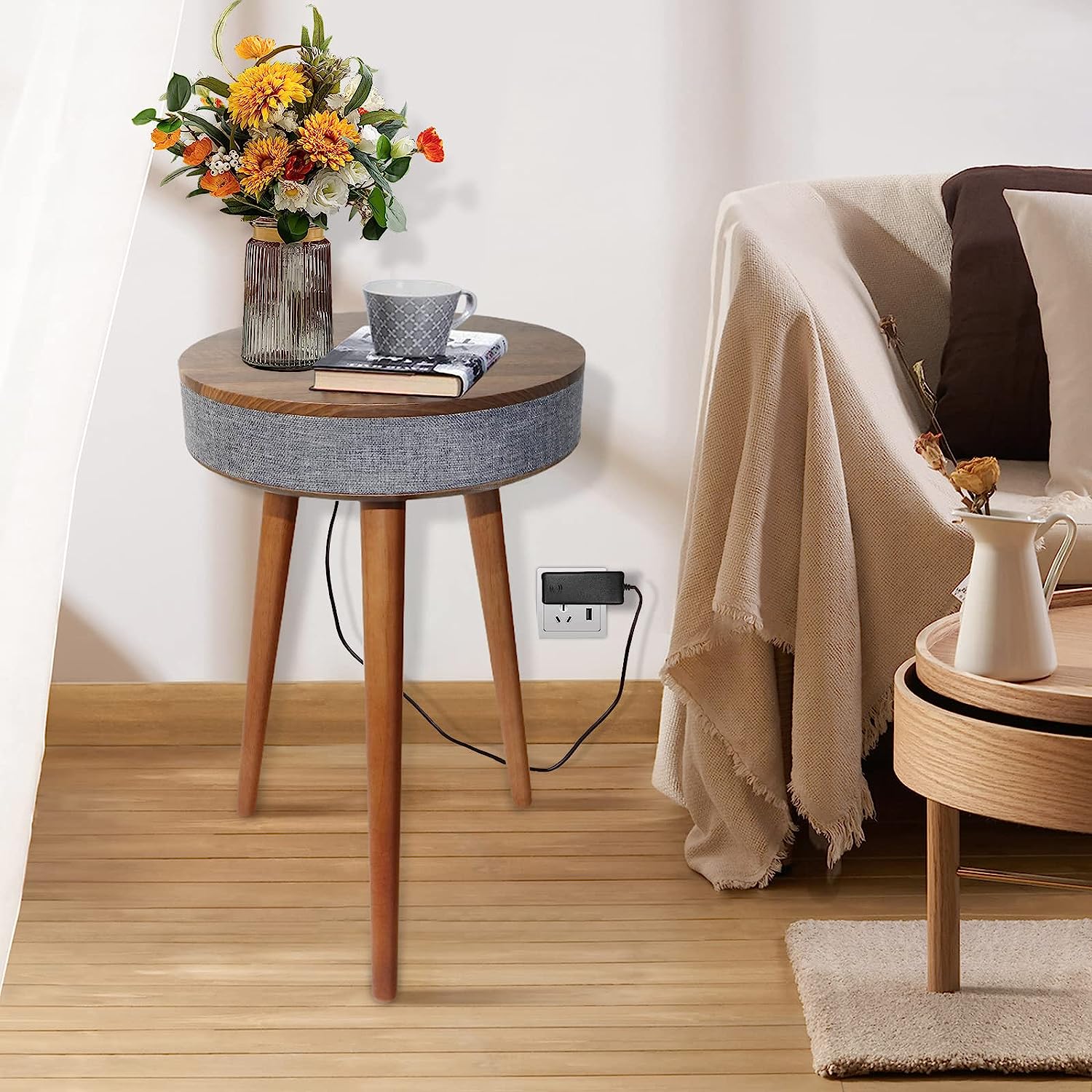 Smart End Table with Charging Station, Coffee Table with Wireless