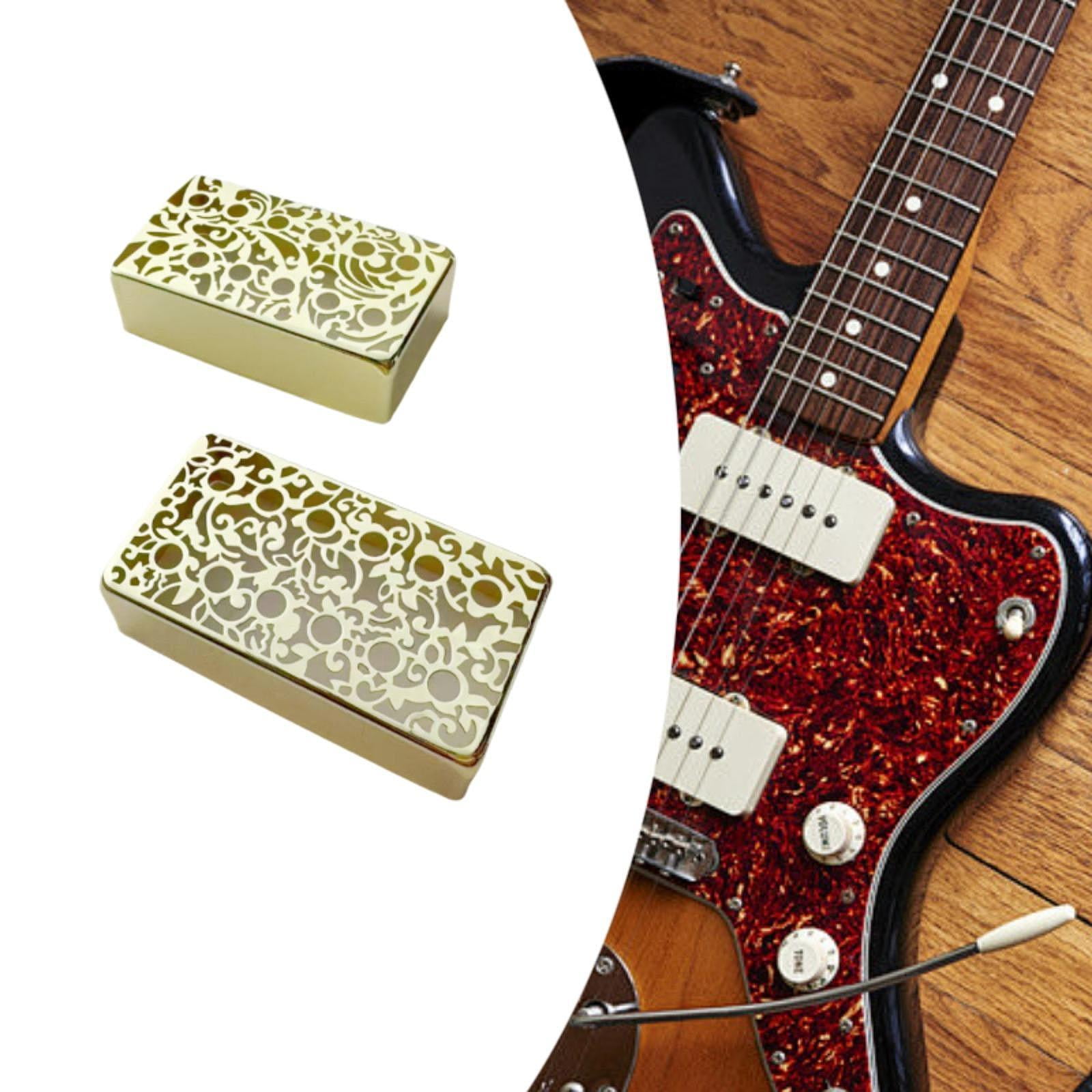 LeeQinersw 2 Pieces Guitar Pickup Covers Accessory Instrument Hollow Out Patterns Sturdy for Electric Guitars Engraved DIY Part Replaces Gold Carving