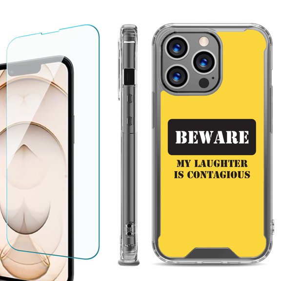 Shockproof Bumper Phone Case for iPhone 13 Pro Max, with Tempered Glass Screen Protector, by OneToughShield ® - Laughter
