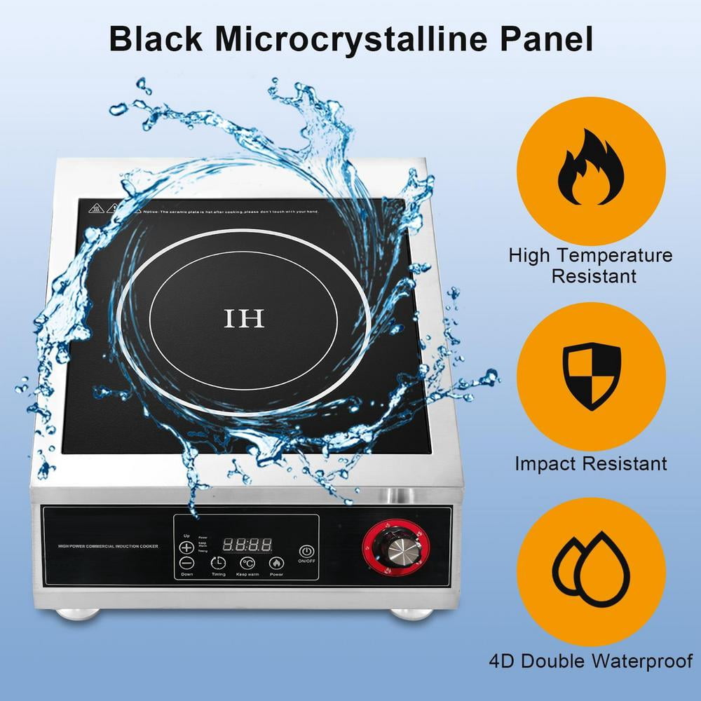 Mulaxen Commercial Induction Cookers, 5000W Induction Burner with 10 Power levels,Portable Ceramic Infrared Hot Plate, Countertop Burner with Warm Function, Black, 110V