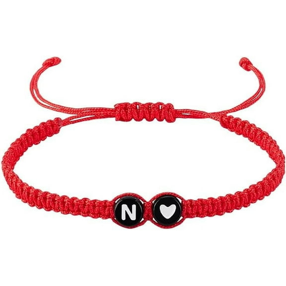 1 Pcs love Heart Initial Bracelets Letter N Adjustable Nylon Cord Bracelets with Plastic Beads Handmade Rope Bracelet for Women Men Christmas Valentine's Day Personalized Gifts
