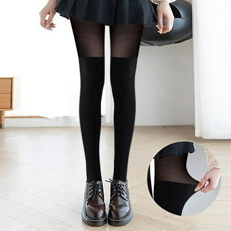 

nsendm Women s Black Splicing Short Mid Thigh Calf KneeHigh Bottoming Stockings No Rip Tights Socks A A