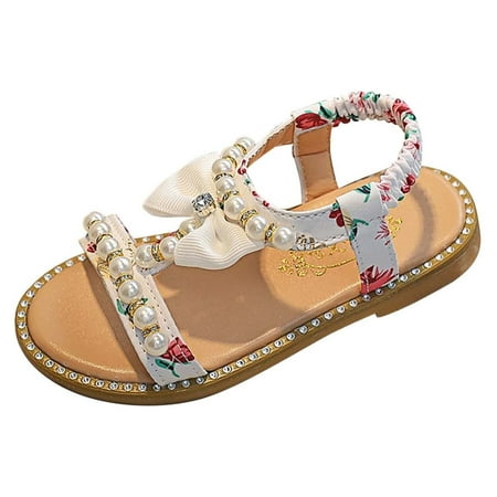 asdoklhq Girl s Shoes Toddler Girls Summer Sandals Little Kid Open Toe Princess Dress Flats Sandals Leather Rubber Sole Princess Sandals