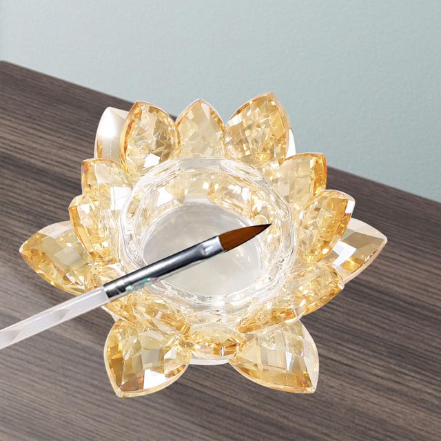 Tazón de fuente de polvo acrílico para decoración de uñas, Lotus con tapa, soporte , para herramientas de atención de manicura, arte de - champán Macarena Plato Dappen Nail Art