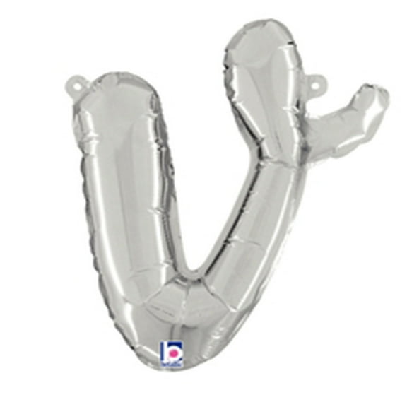 14 inch Script Letter V - Silver (Air-Fill Only) Betallic Foil Mylar Balloon - Party Supplies Decorations