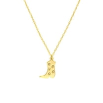 Honey Crush Real 14K Yellow Gold Polished Five Star Cowboy Boot Pendant Necklace (7.5x9.9mm, 16-18in)