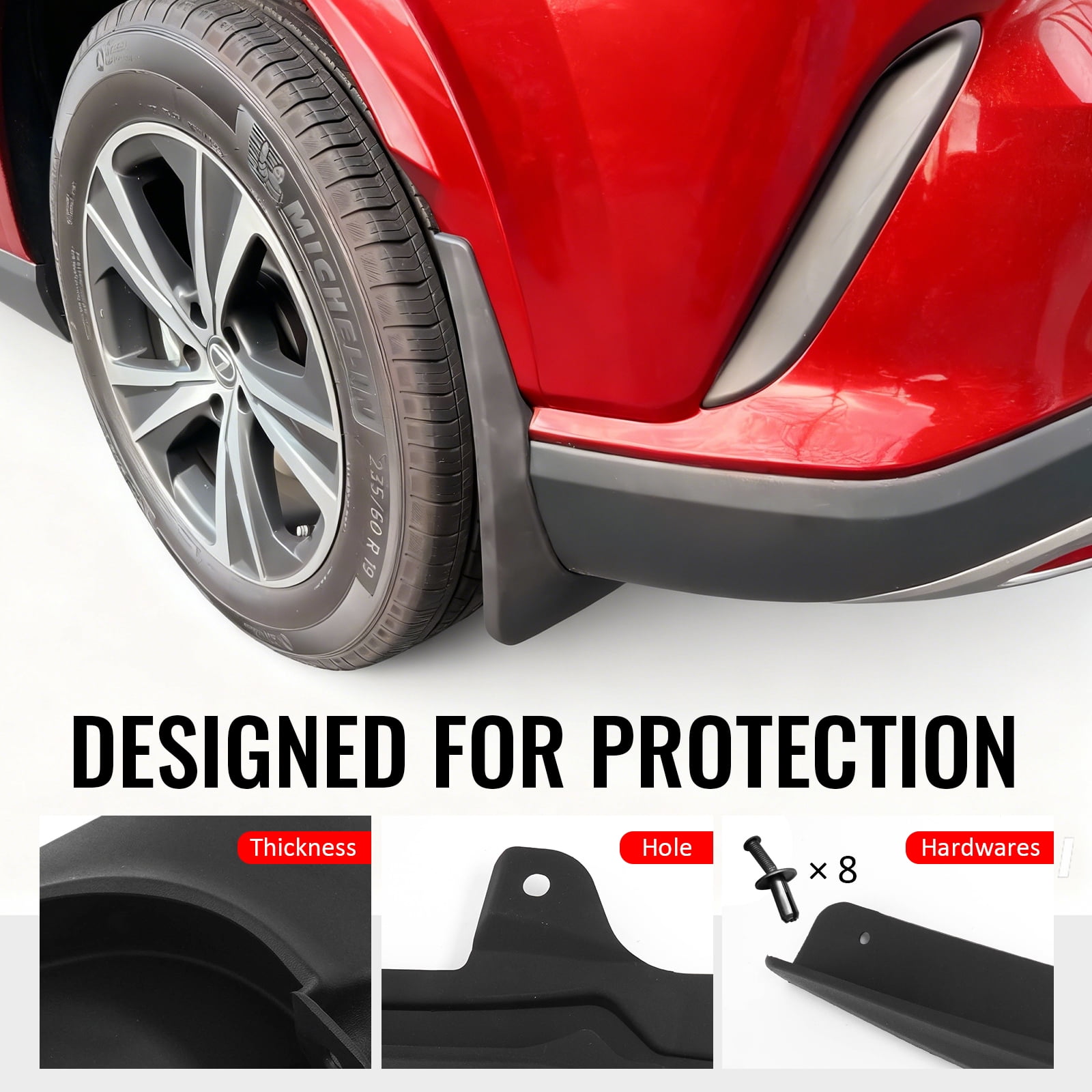 Ikon Motorsports 4PCS Front Rear Mud Flaps Wheel Arch Splash Guards MudFlaps For 2023-2026 Lexus RX350 RX350h RX450h+ RX500h, Black PP PK389-13P00-TP