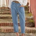 thumbnail image 2 of Charmgo Womens Capris for Summer, Women's Spring/Summer Breasted Cotton Linen Loose Casual Pants Linen Pants for Women Trendy, Capri Pants for Women Blue, 2 of 9