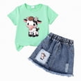 thumbnail image 4 of TOWED22 Girls Summer 2 Piece Outfits Short Sleeve Butterfly Print Tops and Denim Jean Skirt Sets Kids Tracksuits 3-7 Years(J,5-6 Y), 4 of 4