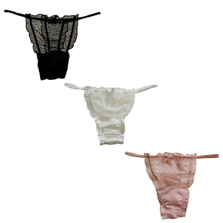 

Mrat Seamless Lingerie Women s Soft Underwear Brief 3PC Ladies Hollow Ribbon Lace Transparent Embroidery T-String Underpants High Waisted Cotton Underwear